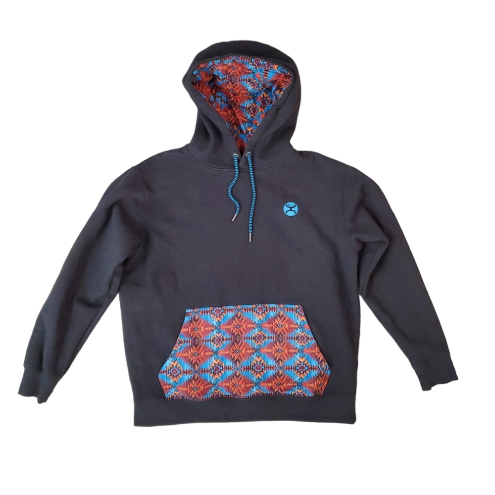 Hooey Men's Gray Southwest Orange Turquoise Pullover Hoodie Sweatshirt Large